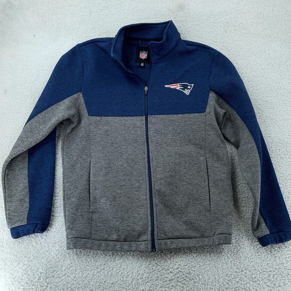 New England Patriots Fleece Jacket Mens Large Blue Gray NFL Football Full Zip‎